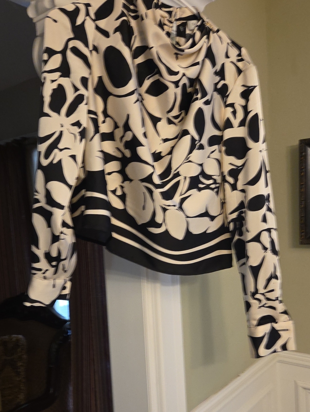 Rachel Zoe Black and Cream Floral Cowl Neck Blouse